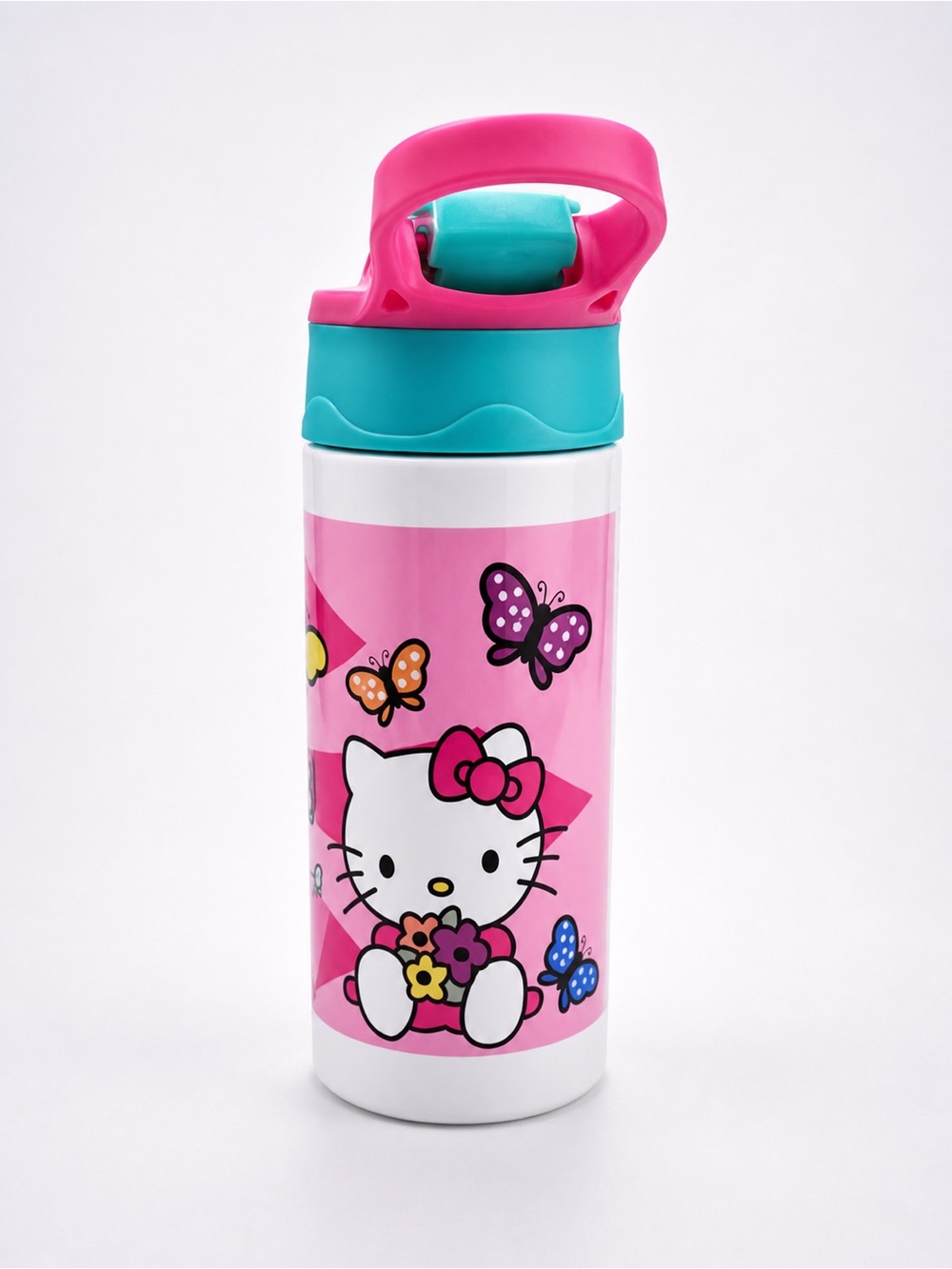 Hello Kitty Pink and Teal Kids Flip Straw Bottle